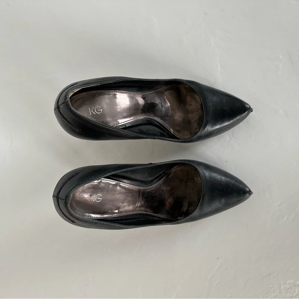 KG Kurt Geiger Hidden Platform Pump Heels in Black Leather | Size 7